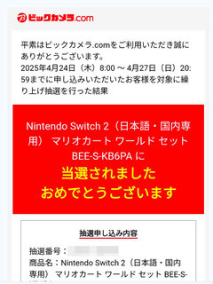 ビックカメラでもSwitch2当選