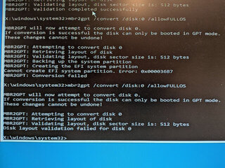 Disk layout validation failed for disk 0のエラーが出るように