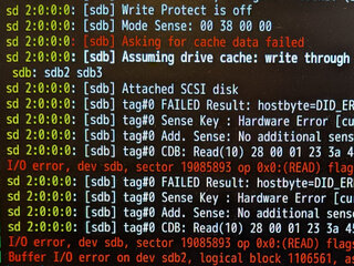 lsするとdmesgにI/Oエラーのログが出る